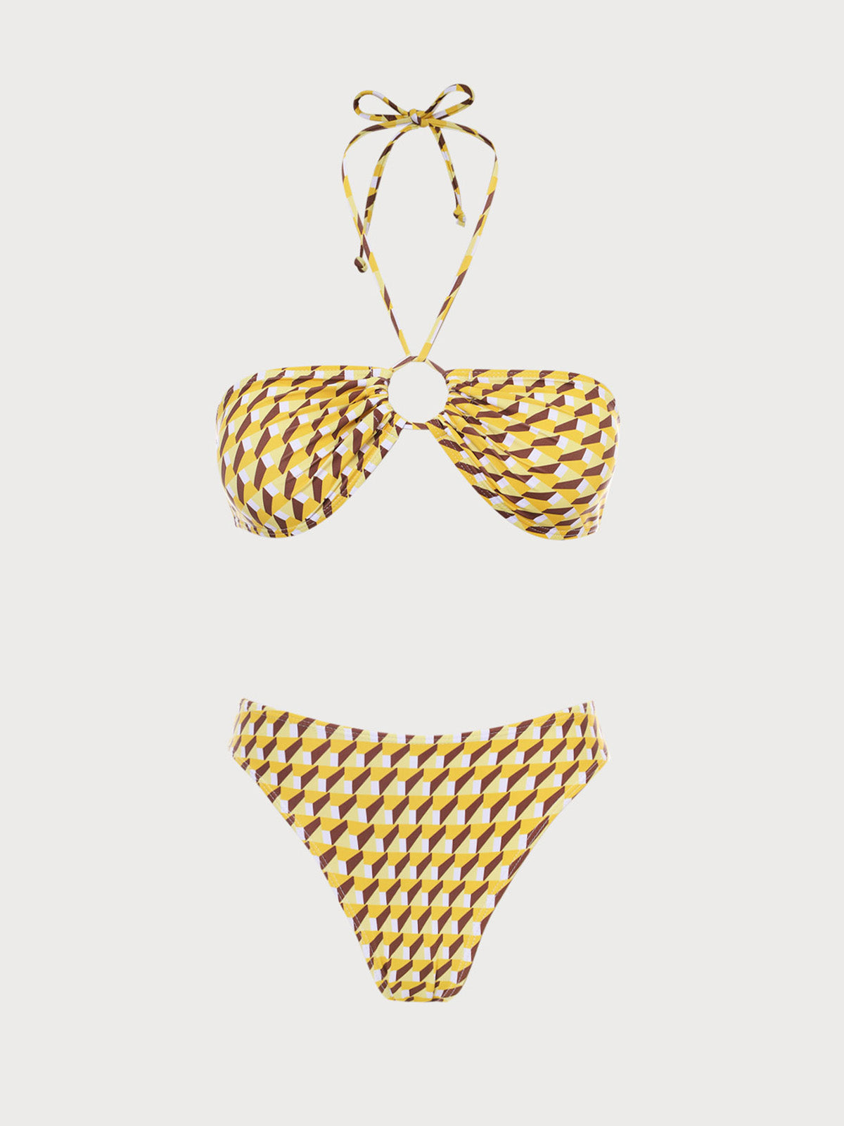 Yellow Geometric Strapless Bikini Sets Cheap Sale Store