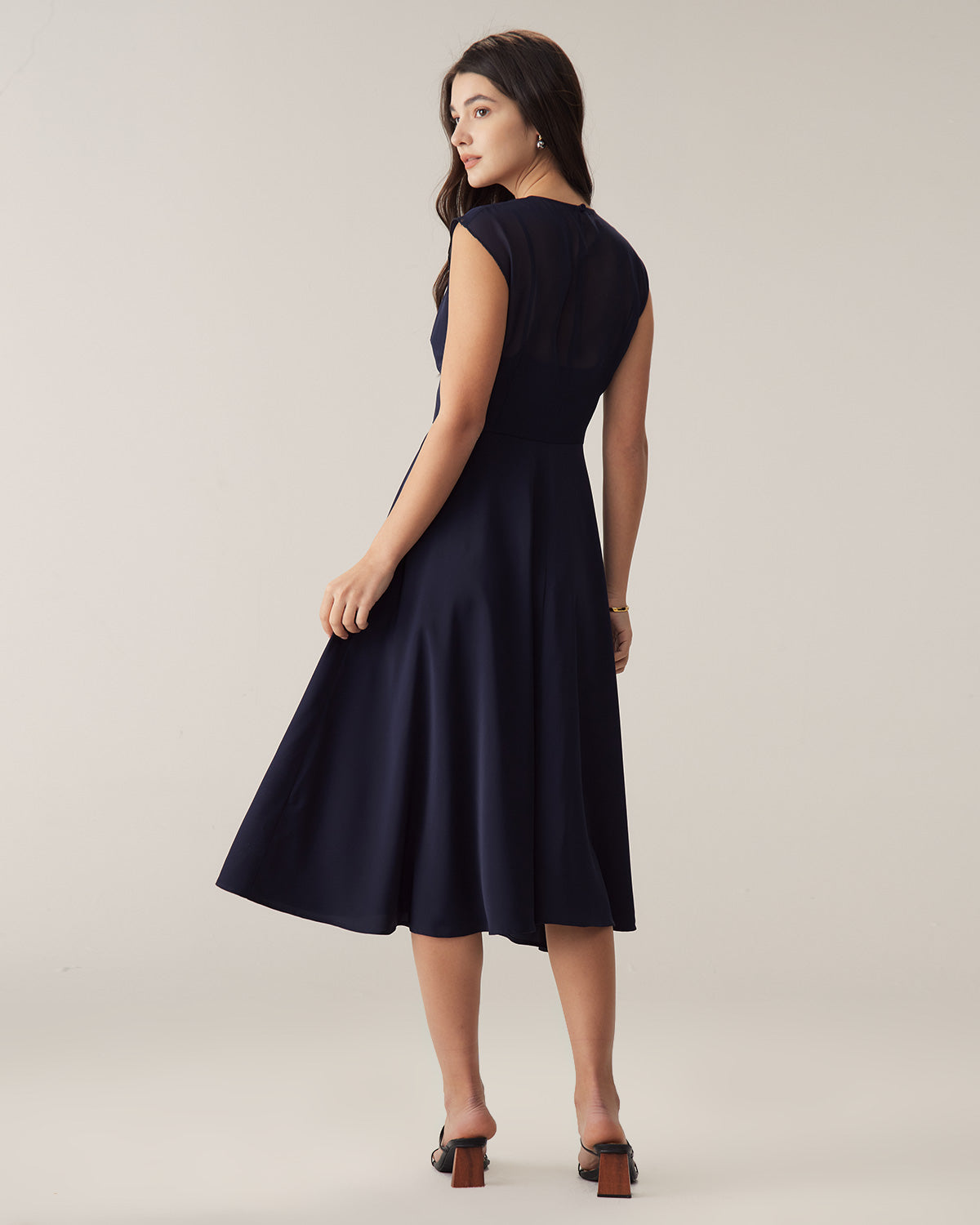 Navy See Through Cap Sleeve Midi Dress Lowest Pice Cheap Pice