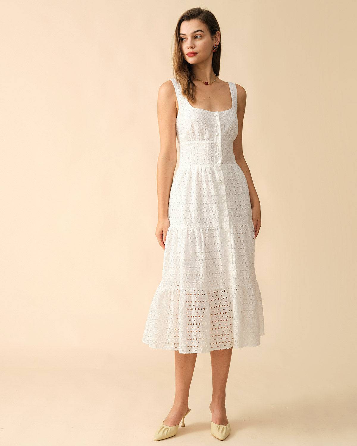 The Square Neck Tiered Hem Midi Dress Clearance Online Online