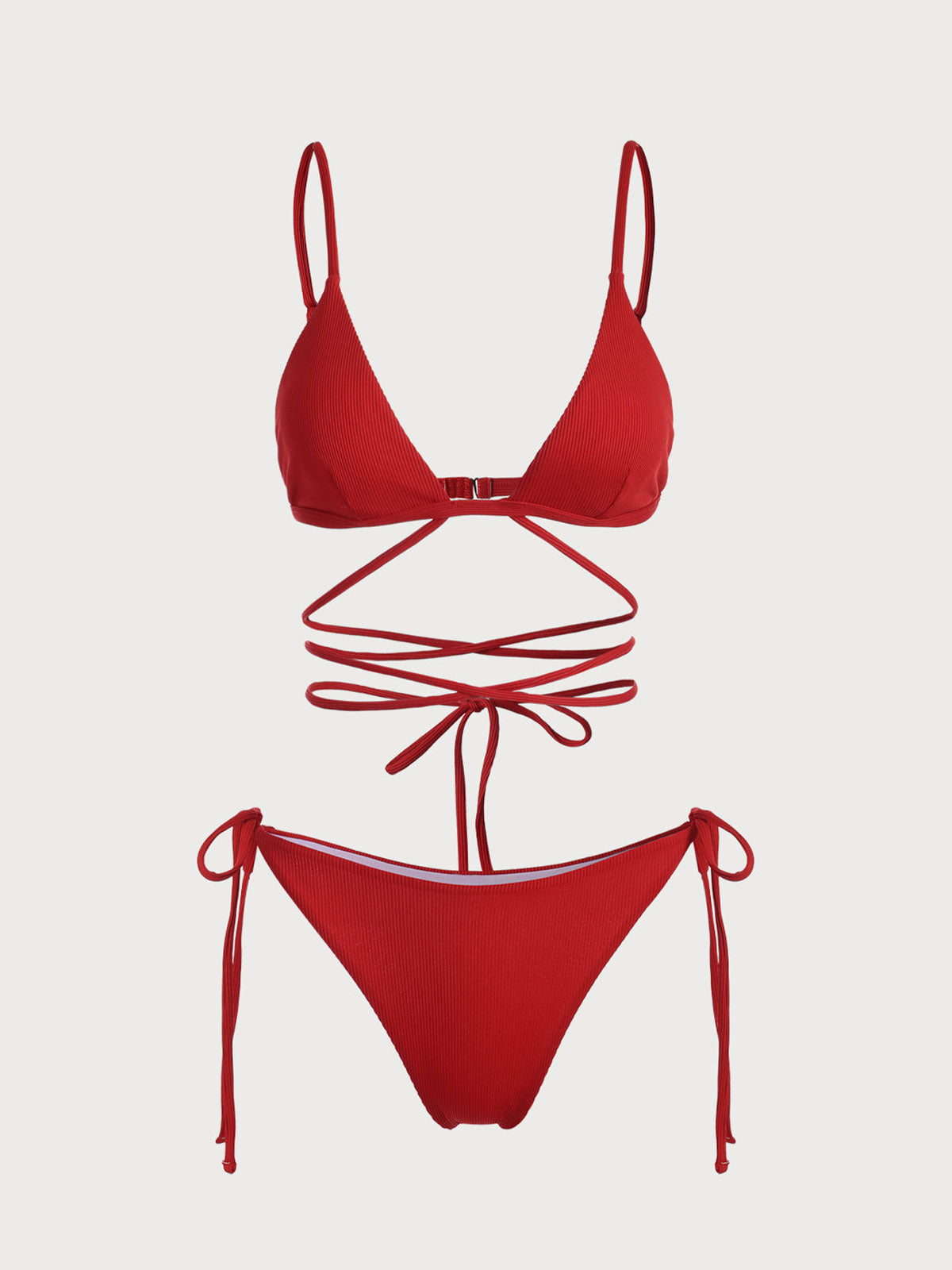 Red Criss-Cross Ribbed Bikini Set Get To Buy Cheap Pice