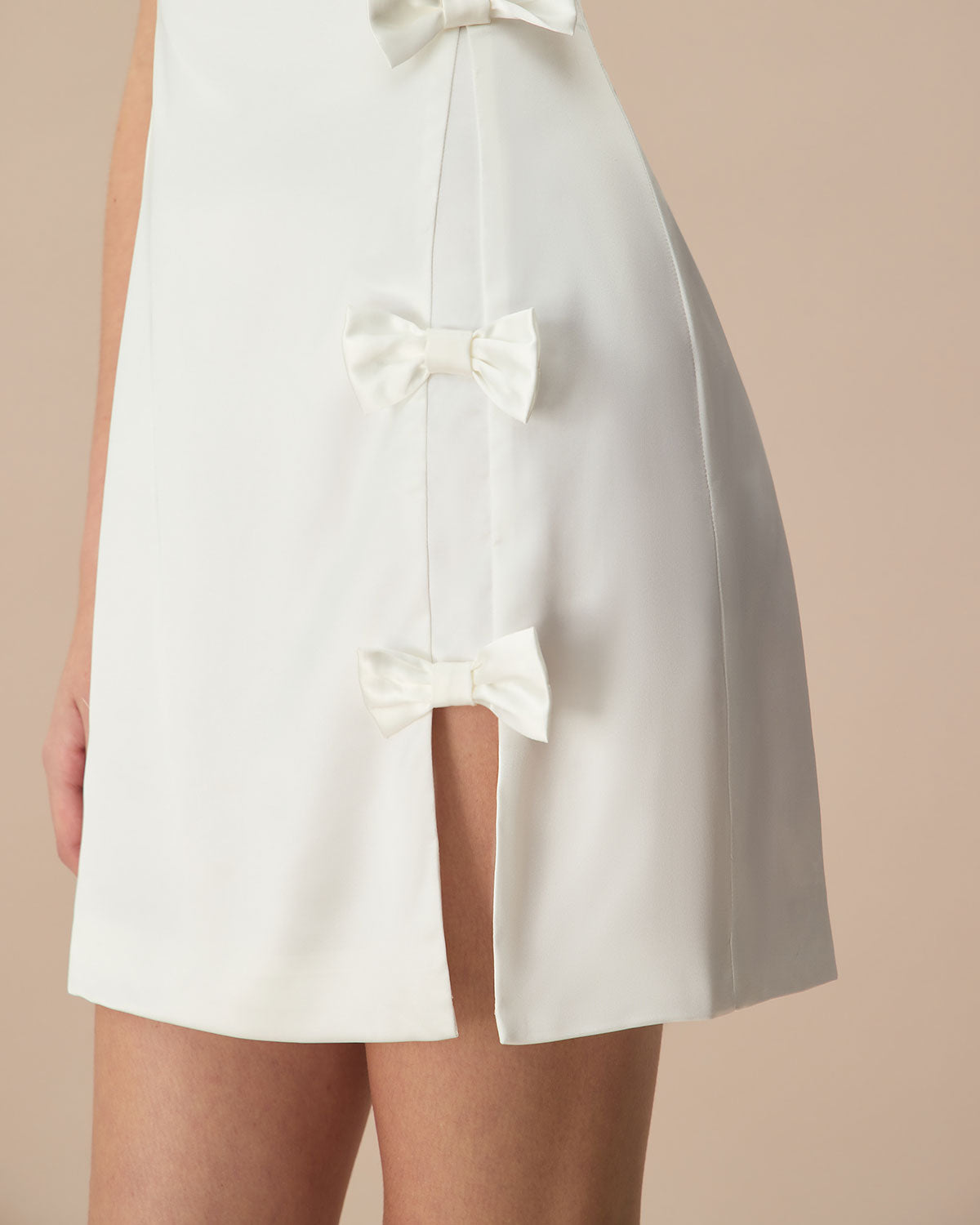 The White Boat Neck Bowknot Satin Mini Dress Official Site