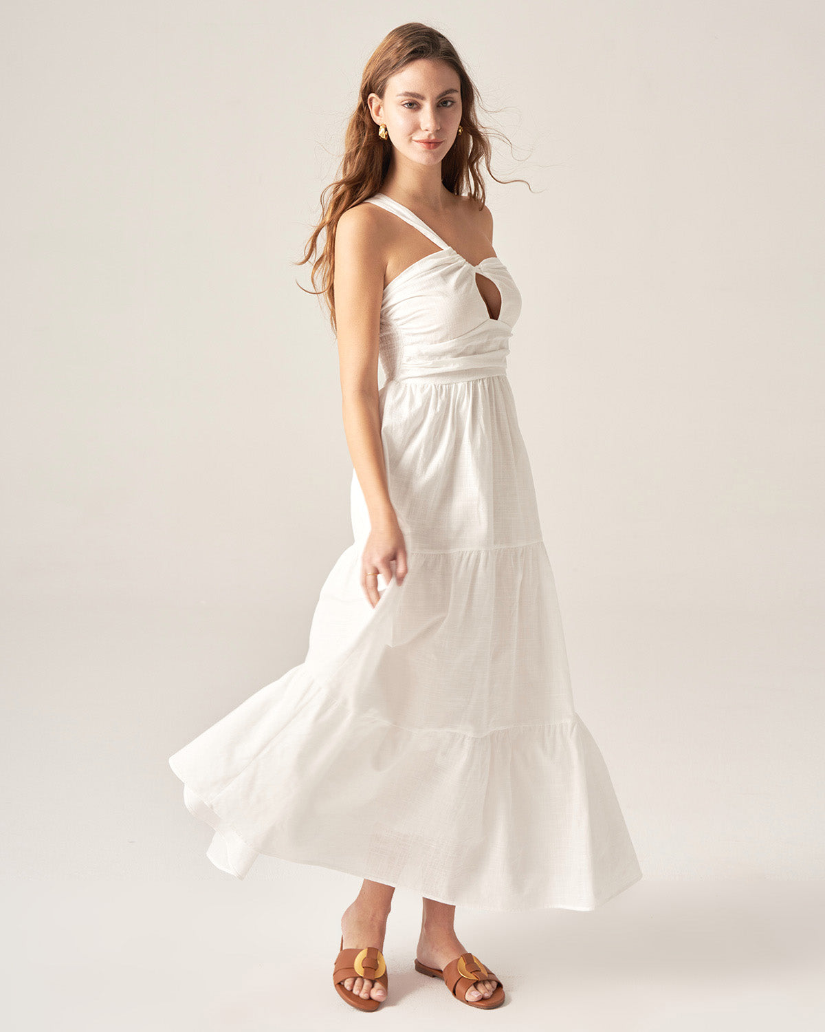 White Ruched One Shoulder Midi Dress On Hot Sale