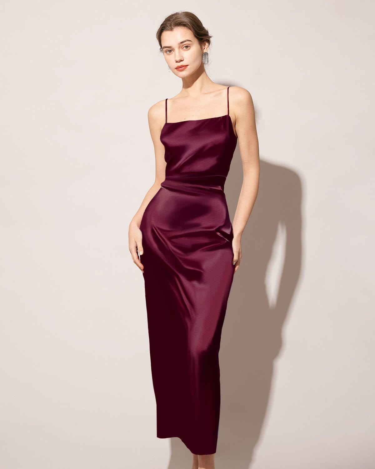 The Red Back Slit Satin Sling Maxi Dress Sale Best Pices