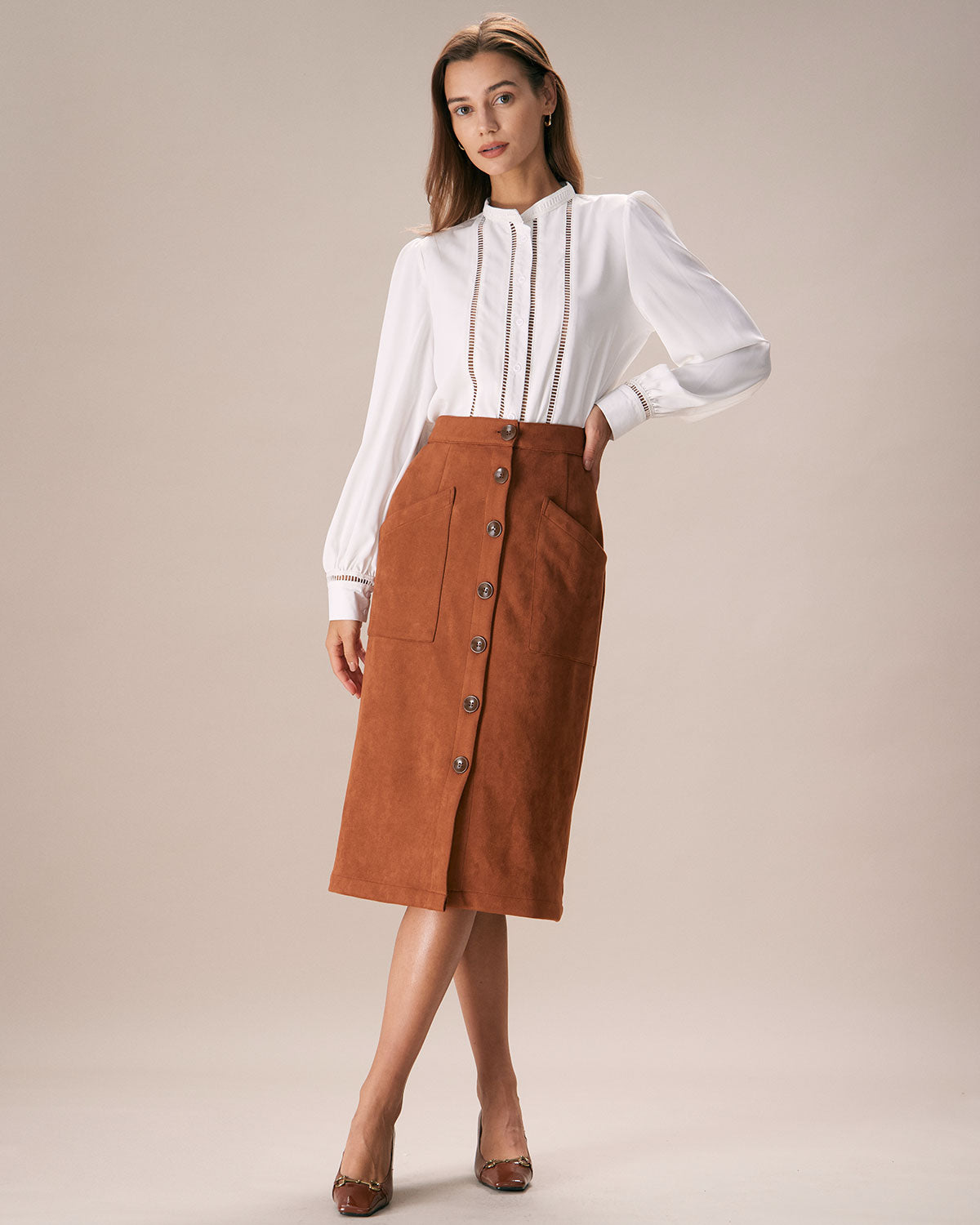 The Brown Suede Single Breasted Midi Skirt Best Place For Sale