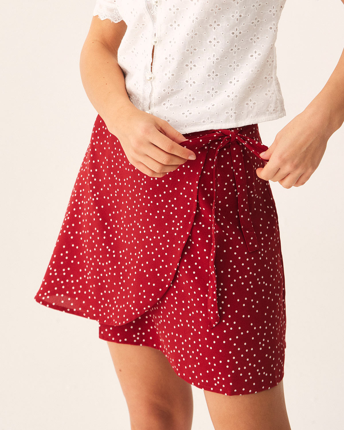 Red Polka Dot Wrap Mini Skirt Quality Free Shipping For Sale