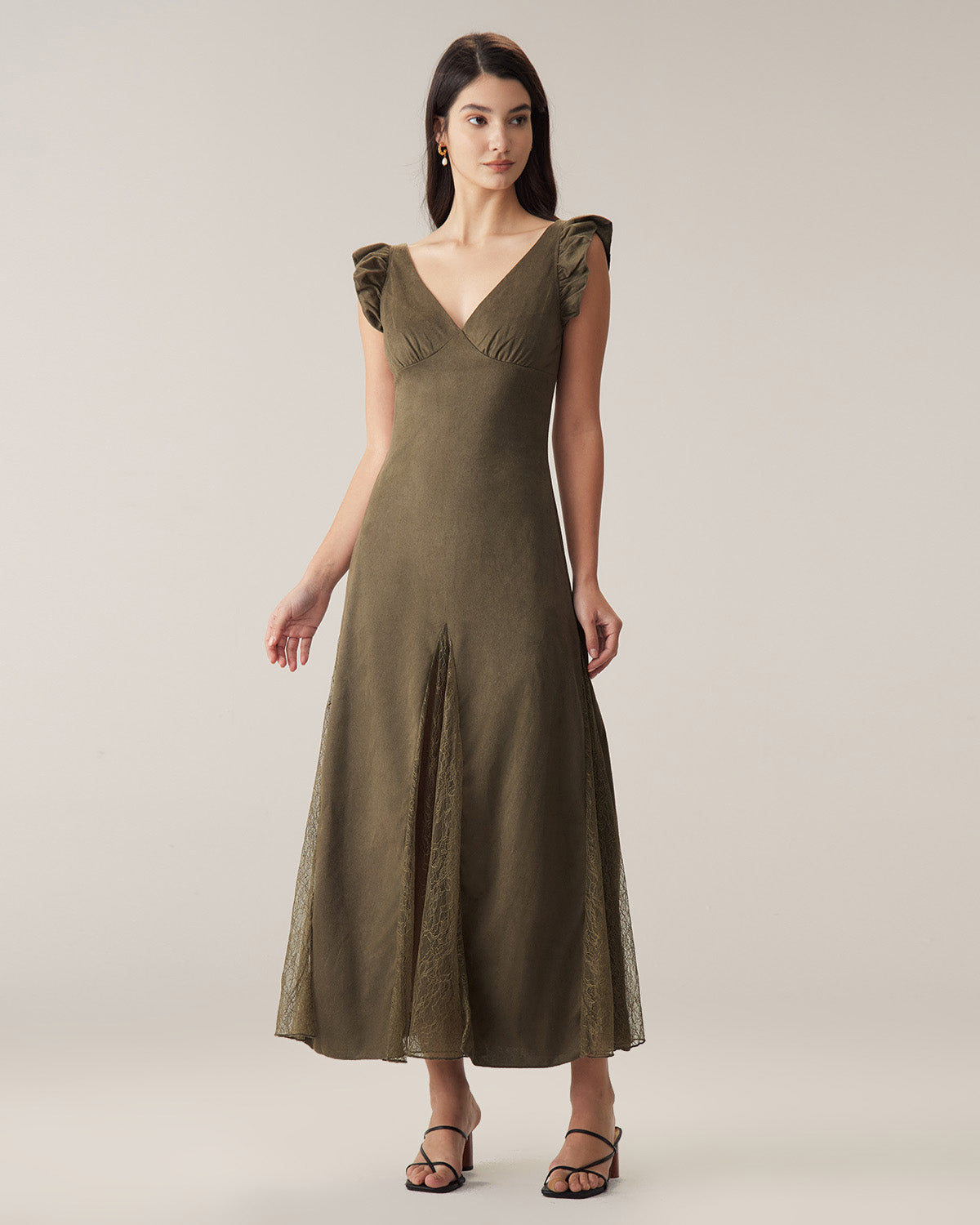 Green Ruffle Lace Splicing Maxi Dress Clearance Pirce Sale
