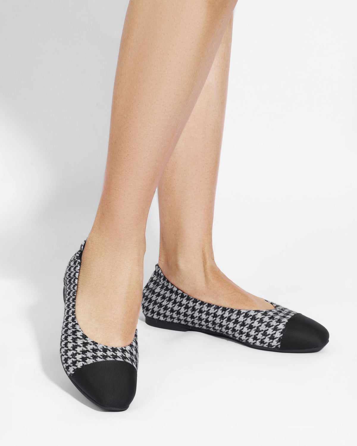 Enfiis Black and Grey Houndstooth Jacquard Square Toe Ballet Flats Cheap Best Store To Get