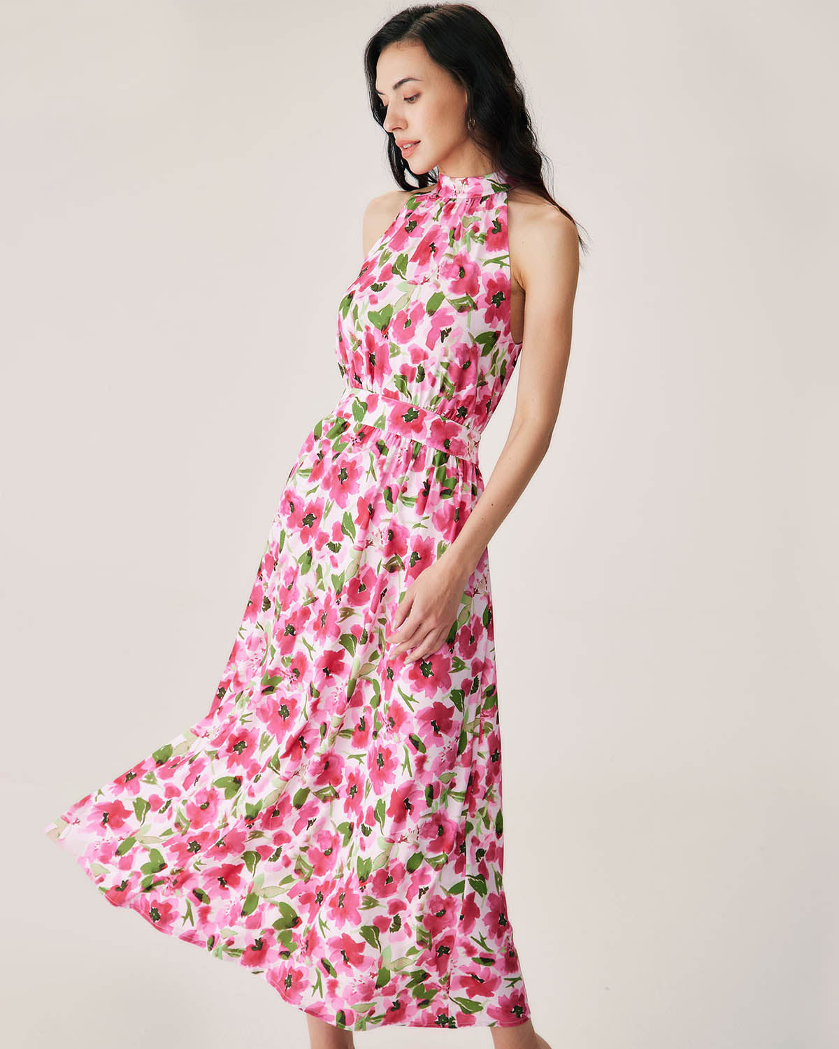 Pink Floral Midi Dress Cheap Sale From China