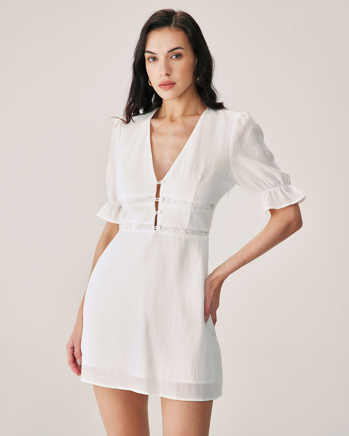 White Lace Splicing Mini Dress Shop For