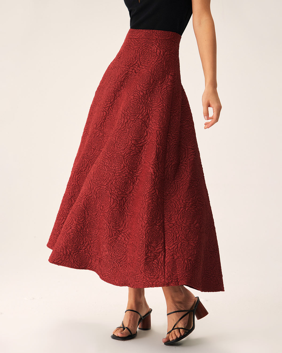 Red Jacquard A-line Midi Skirt Sale Official