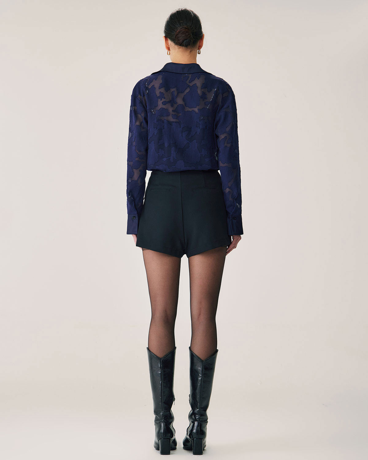 Navy Jacquard Long Sleeve Shirt Good Selling Online