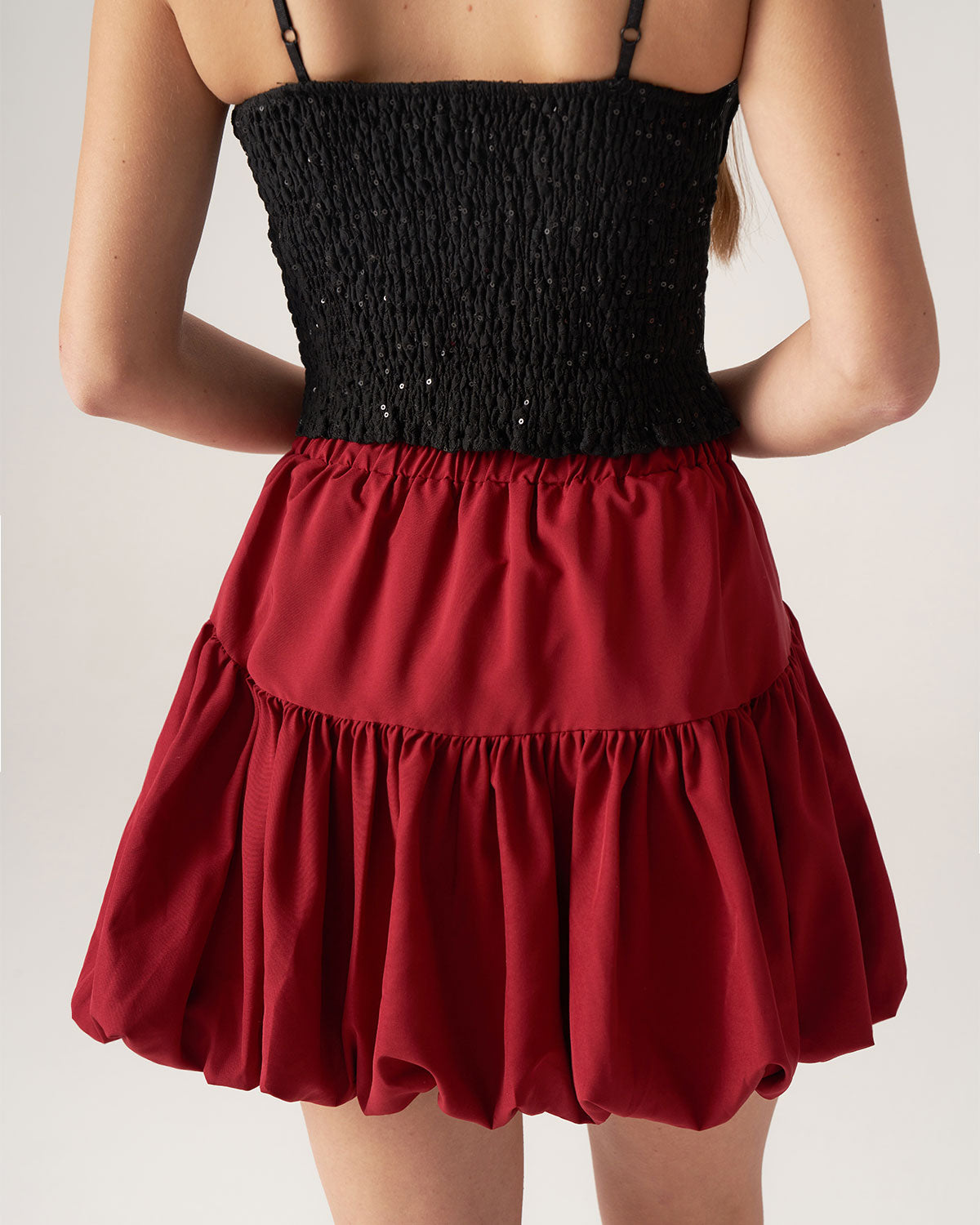 Bettydress Red Elastic Waist Bubble Mini Skirt Outlet 100% Original