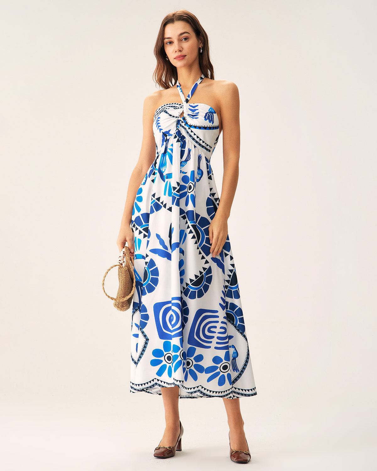 Blue Floral Halter Maxi Dress Clearance For Nice