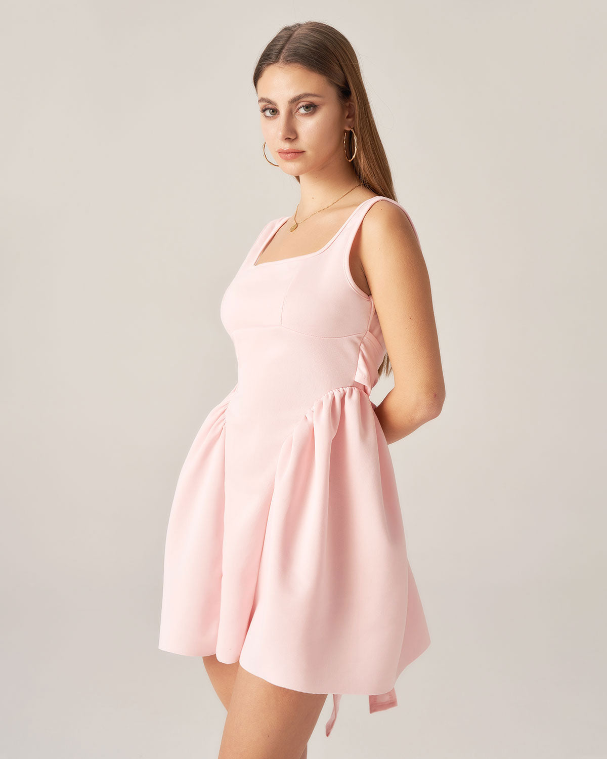 Bettydress Pink Square Neck Bowknot Mini Dress Outlet Factory Outlet