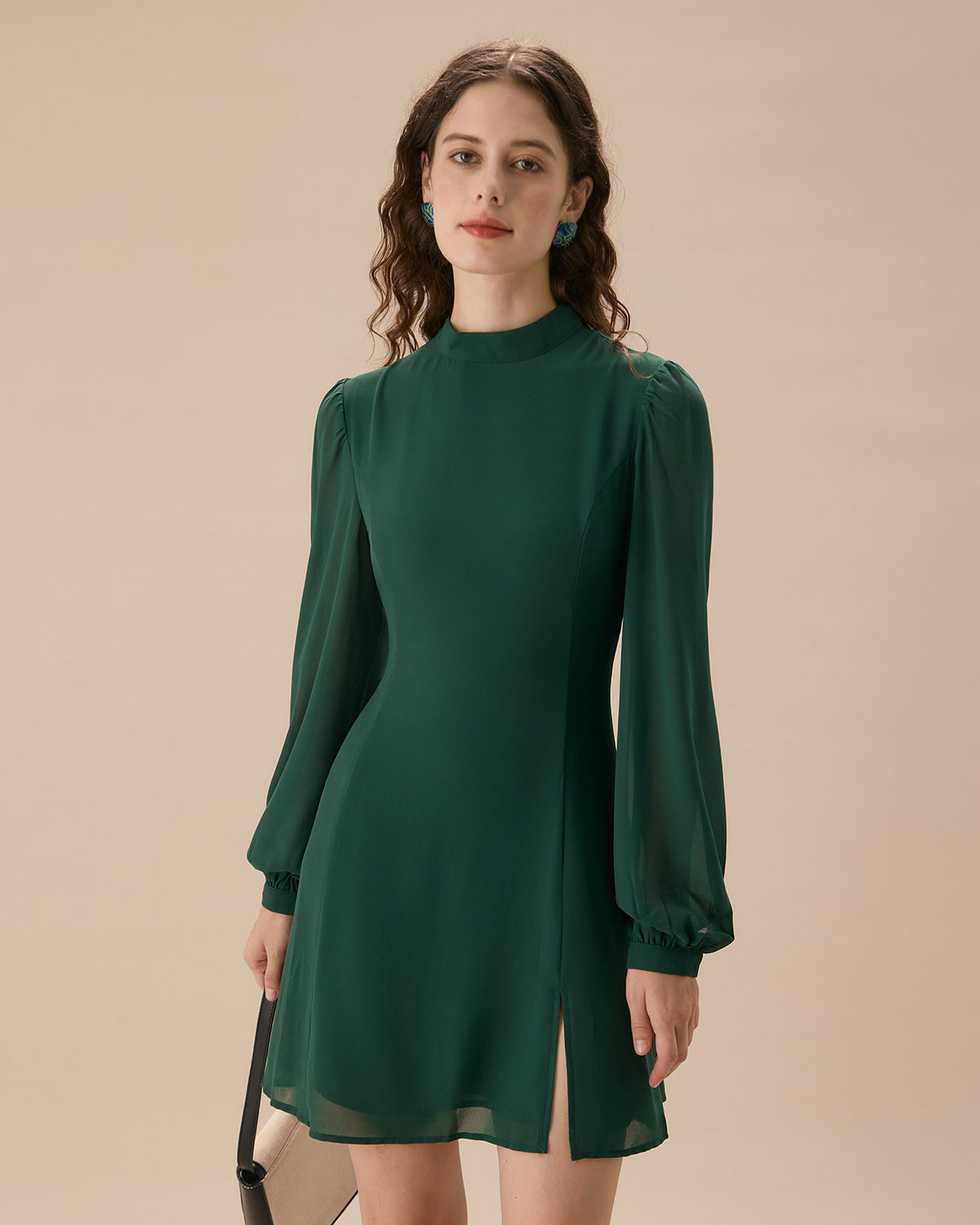 The Green Stand Collar Sheer Slit Mini Dress Eastbay Cheap Online