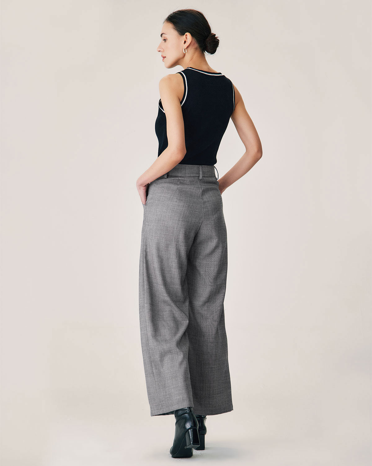 Grey Natural Waisted Straight Pants How Much For Sale