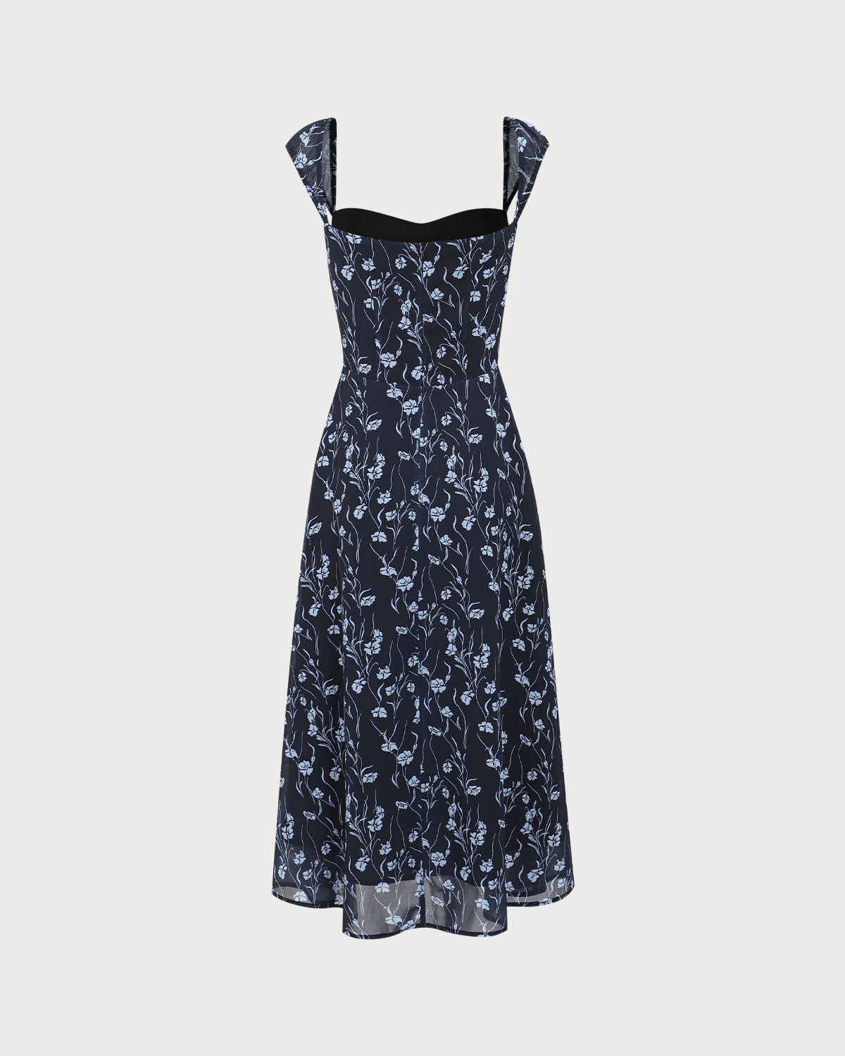 Navy Floral Sweetheart Neck Midi Dress Genuine Sale Online