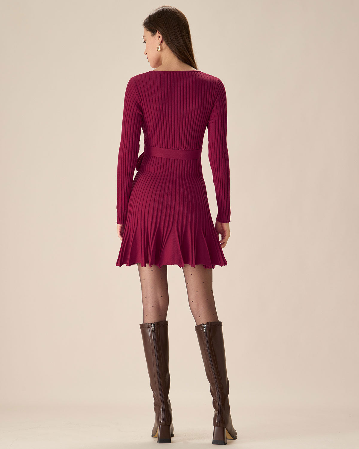 Wine Red Wrap Sweater Mini Dress Clearance Purchase