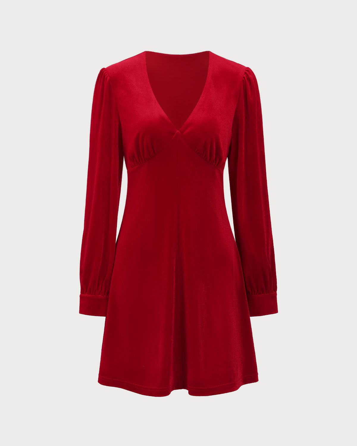 Red Velvet Puffed Sleeve A-Line Mini Dress Low Pice Fee Shipping Online