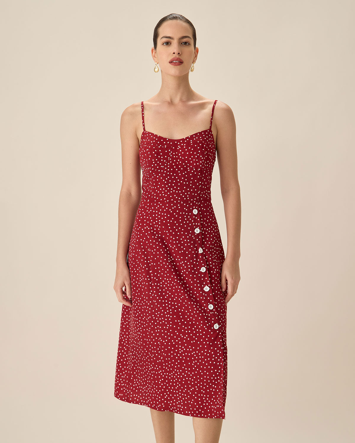 Red Polka Dot Slip Midi Dress Buy Cheap 2025