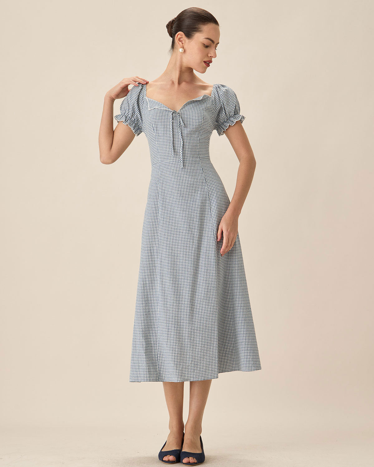 Blue Plaid Sweetheart Neck Midi Dress Visit Sale Online