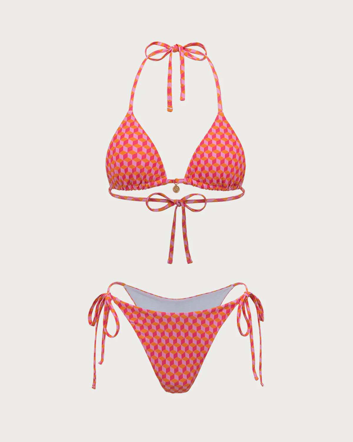 Pink Geometric Print Drawstring Bikini Set Authentic Online