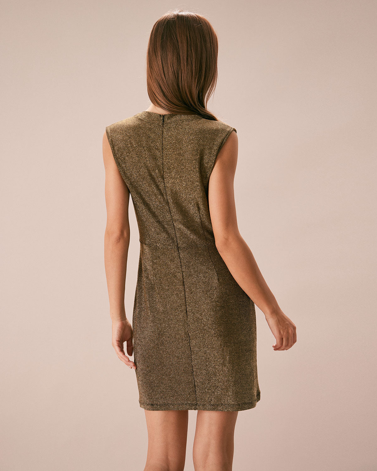 The Gold Mock Neck Lurex Mini Dress Fake Cheap Online