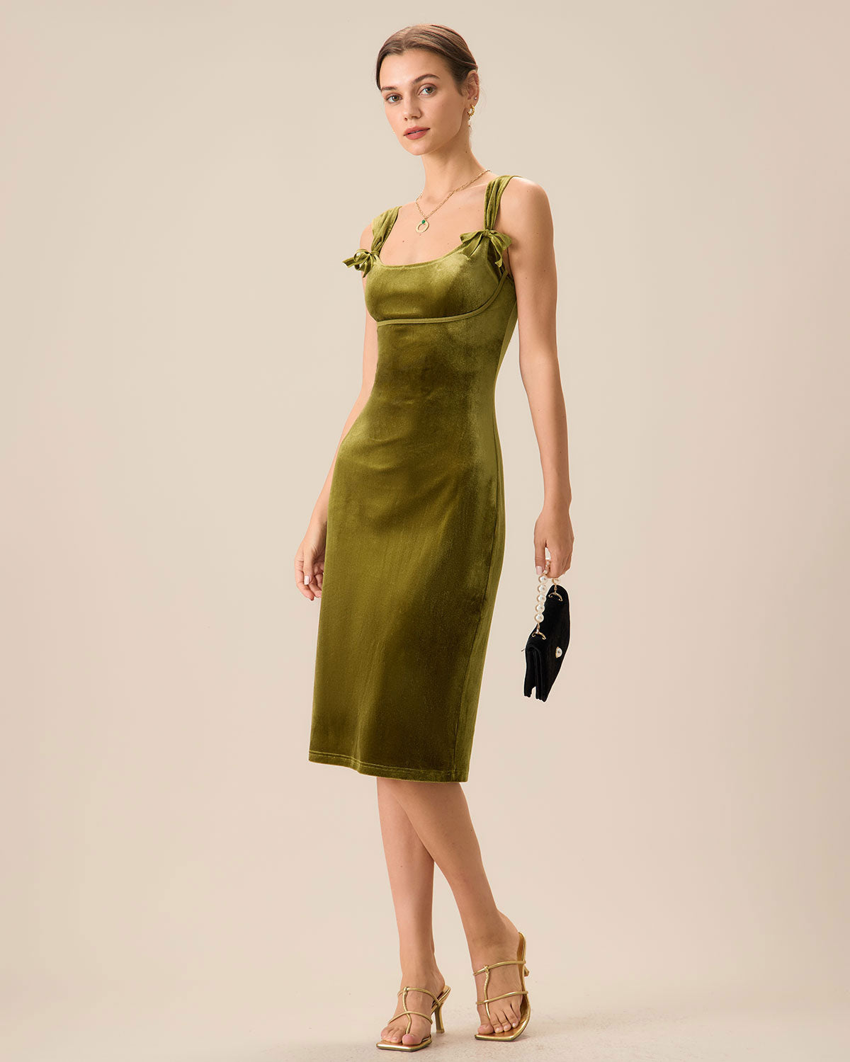 Green Velvet Bodycon Midi Dress Big Sale