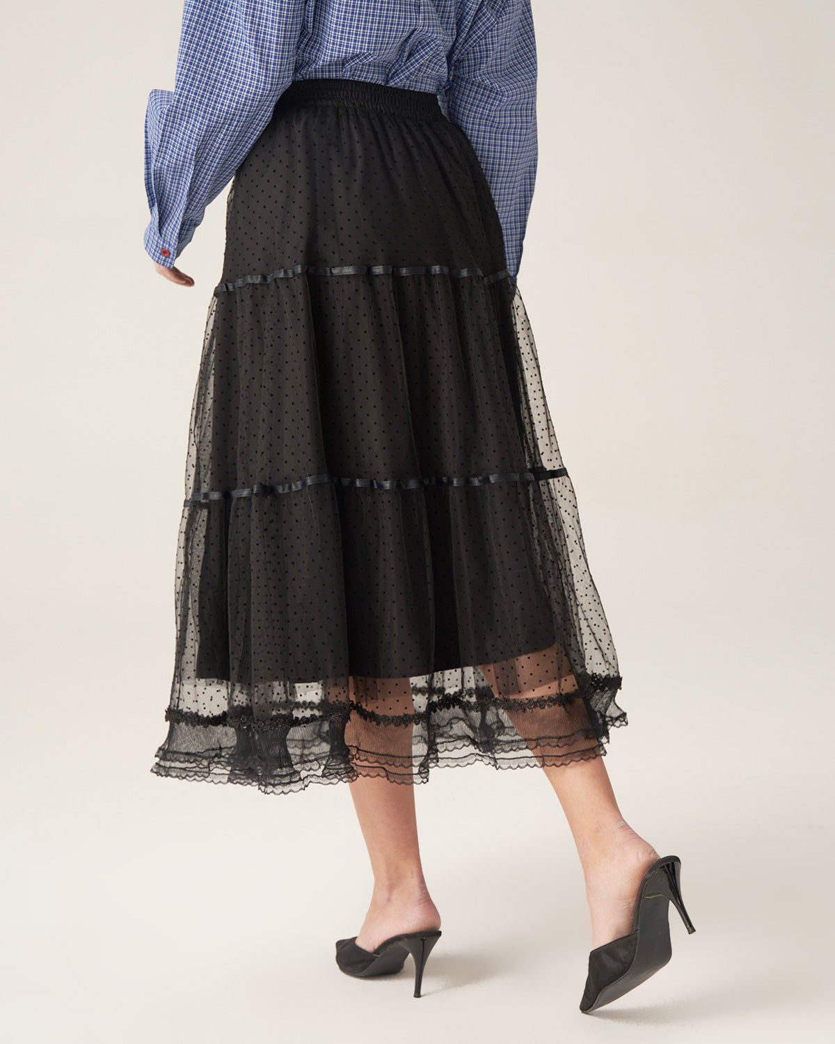 Black Mesh Tiered Midi Skirt Sale Huge Surprise