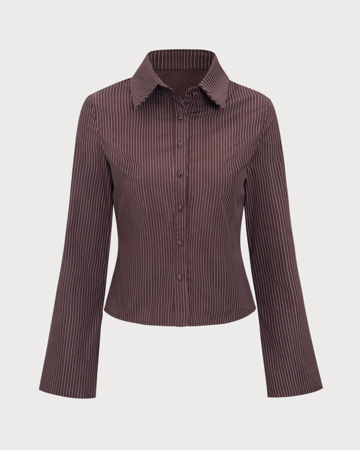 Brown Striped Bell Sleeve Shirt With Paypal Sale Online