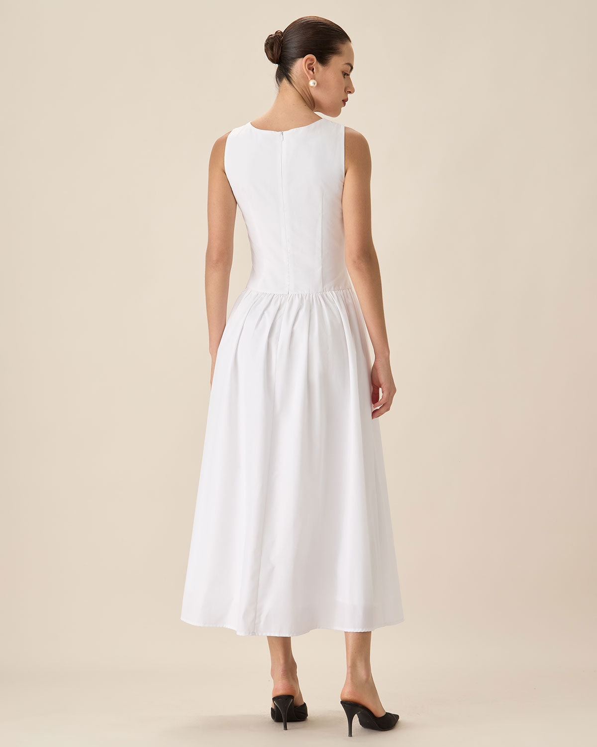 White Round Neck Pocket Maxi Dress Clearance Perfect