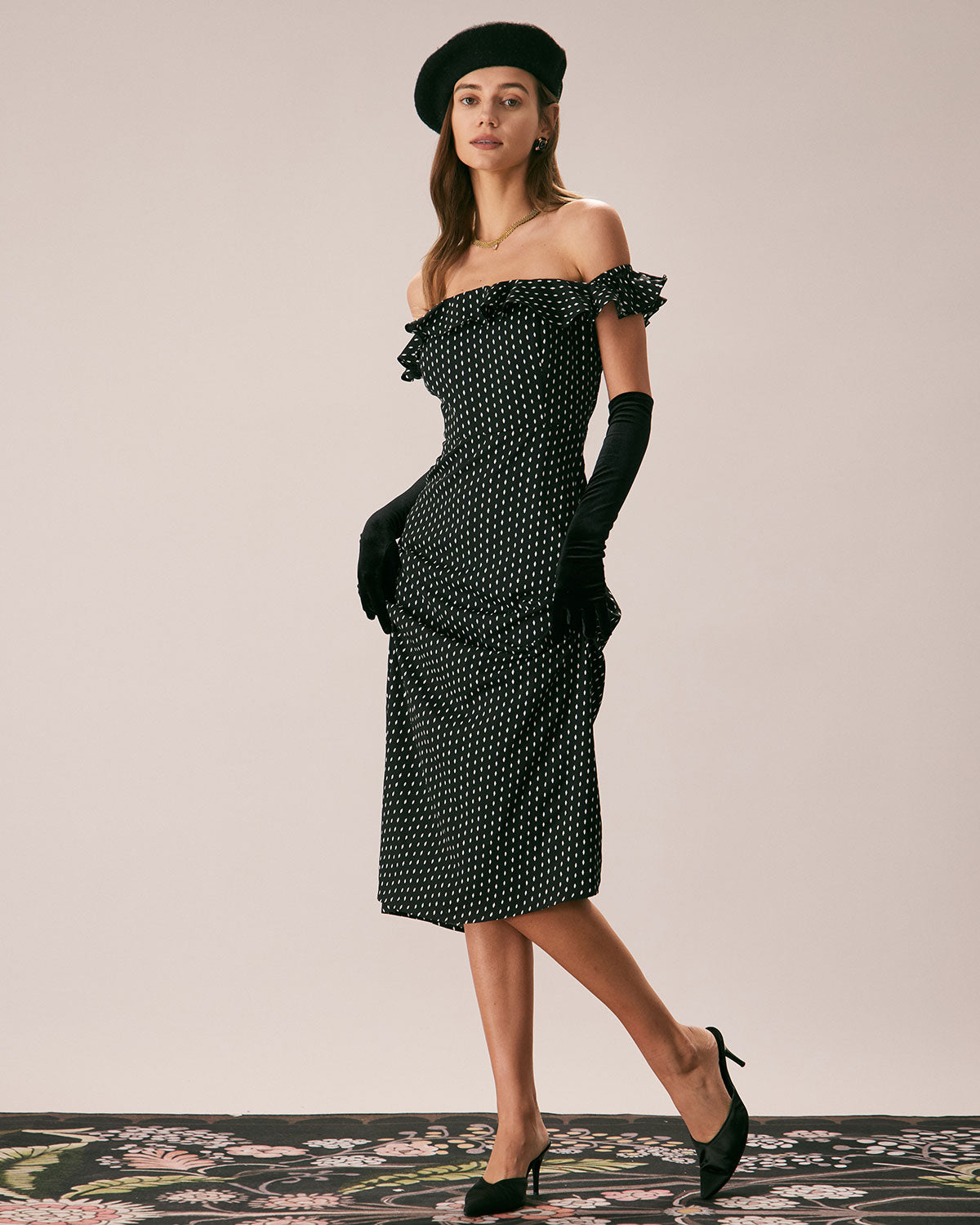 The Black Off The Shoulder Ruffle Midi Dress Pices Online