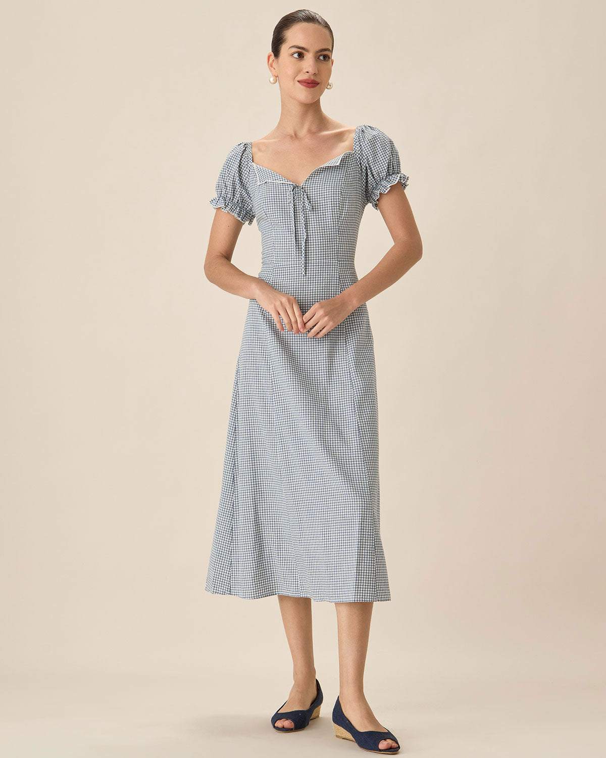 Blue Plaid Sweetheart Neck Midi Dress Visit Sale Online