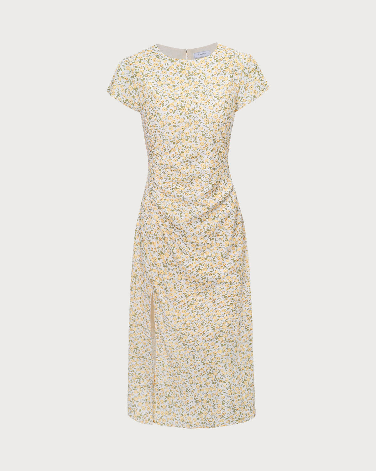 The Yellow Round Neck Floral Midi Dress Free Shipping Pices