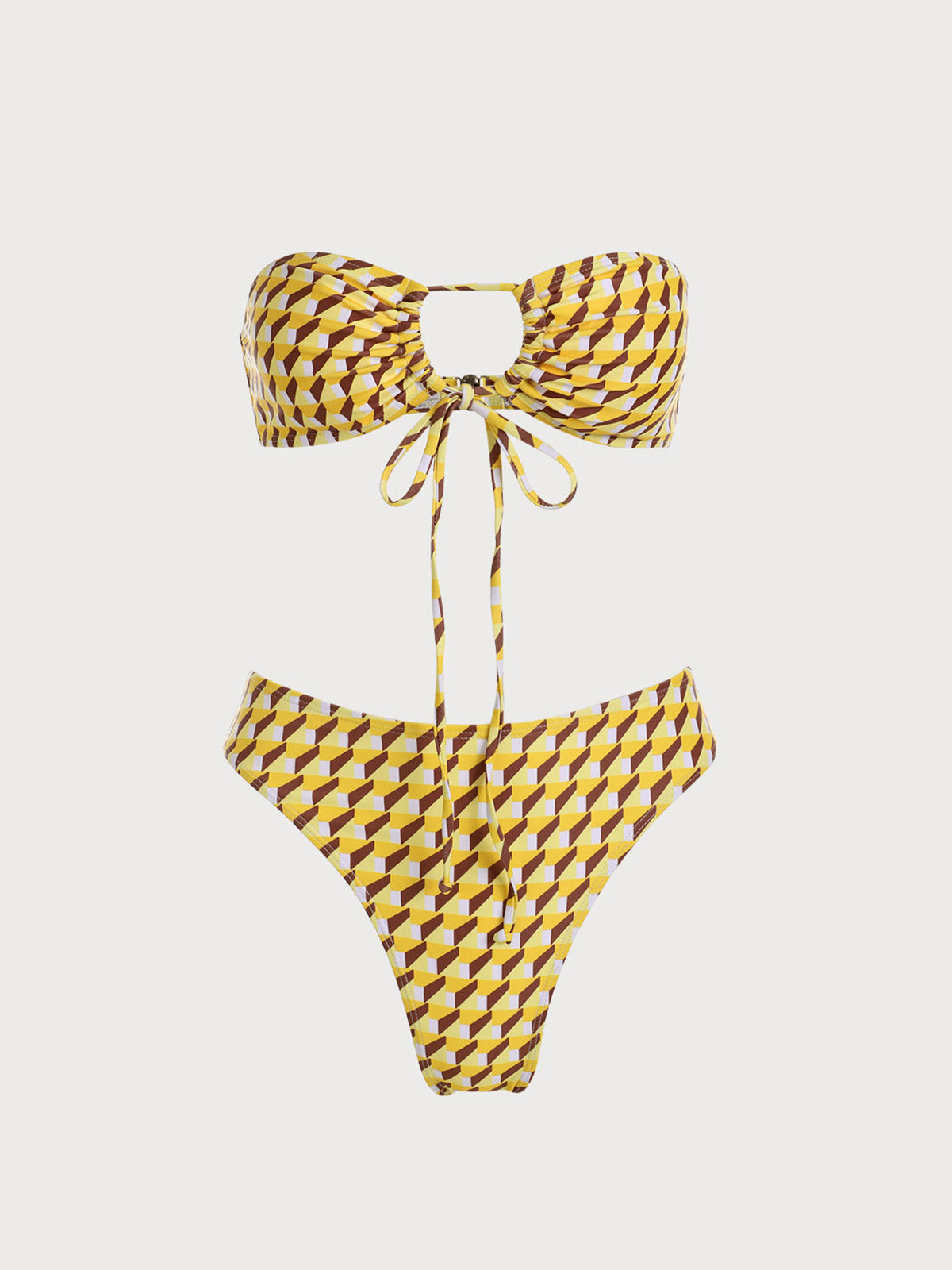 Yellow Geometric Strapless Bikini Sets Cheap Sale Store