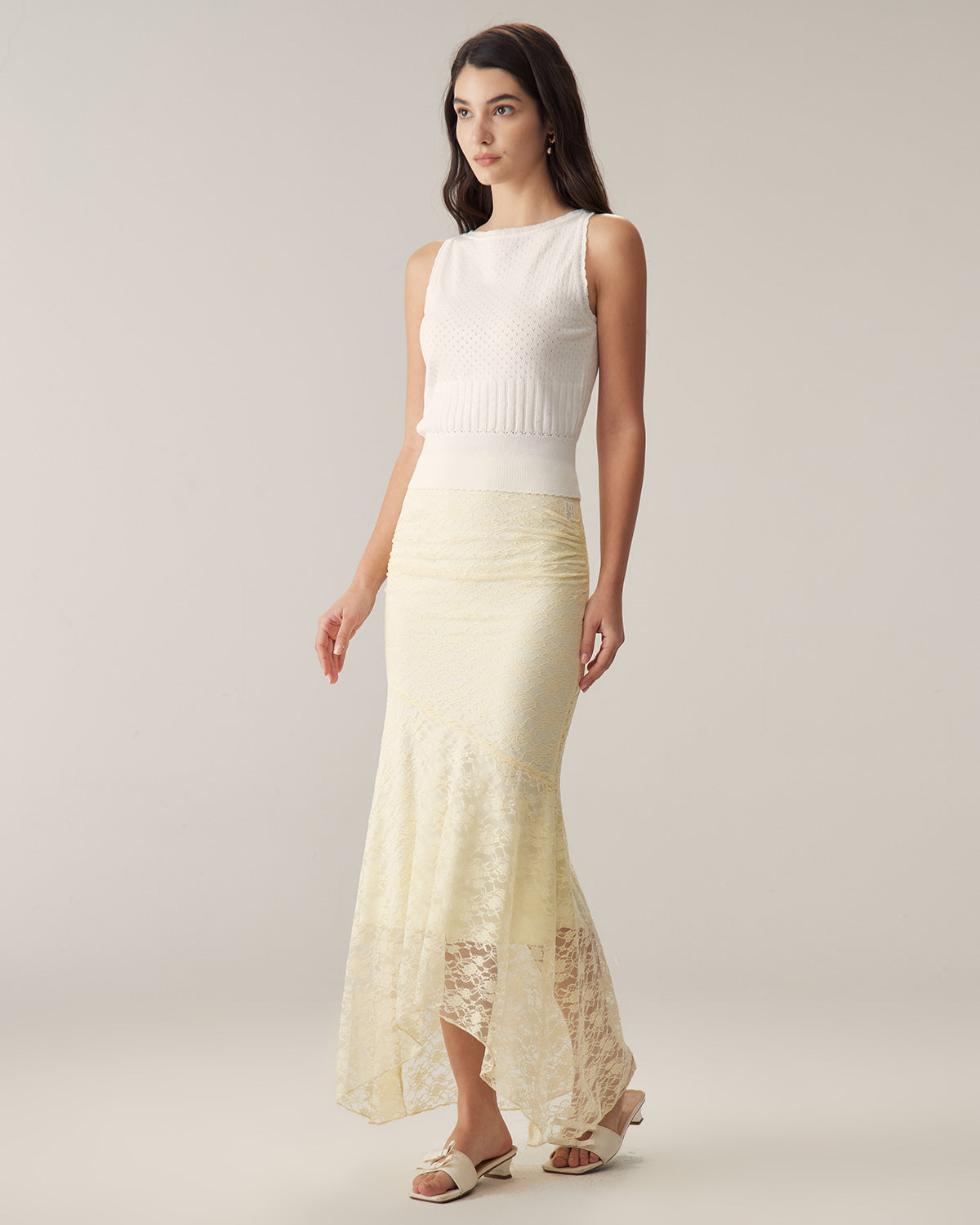 Beige Lace Straight Maxi Skirt Cheap Cost