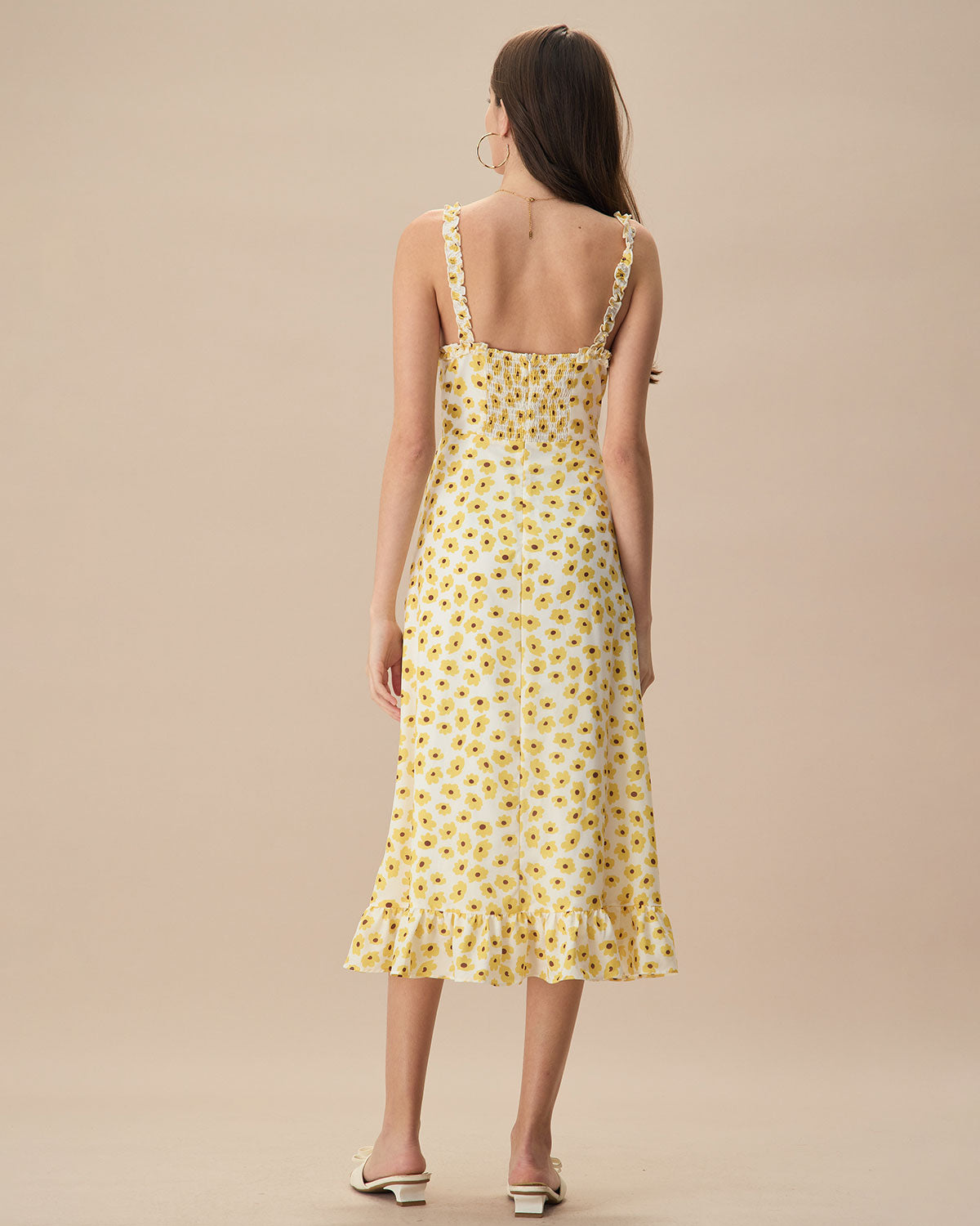 The Yellow Daisy Ruffle Slip Midi Dress Free Shipping Reliable