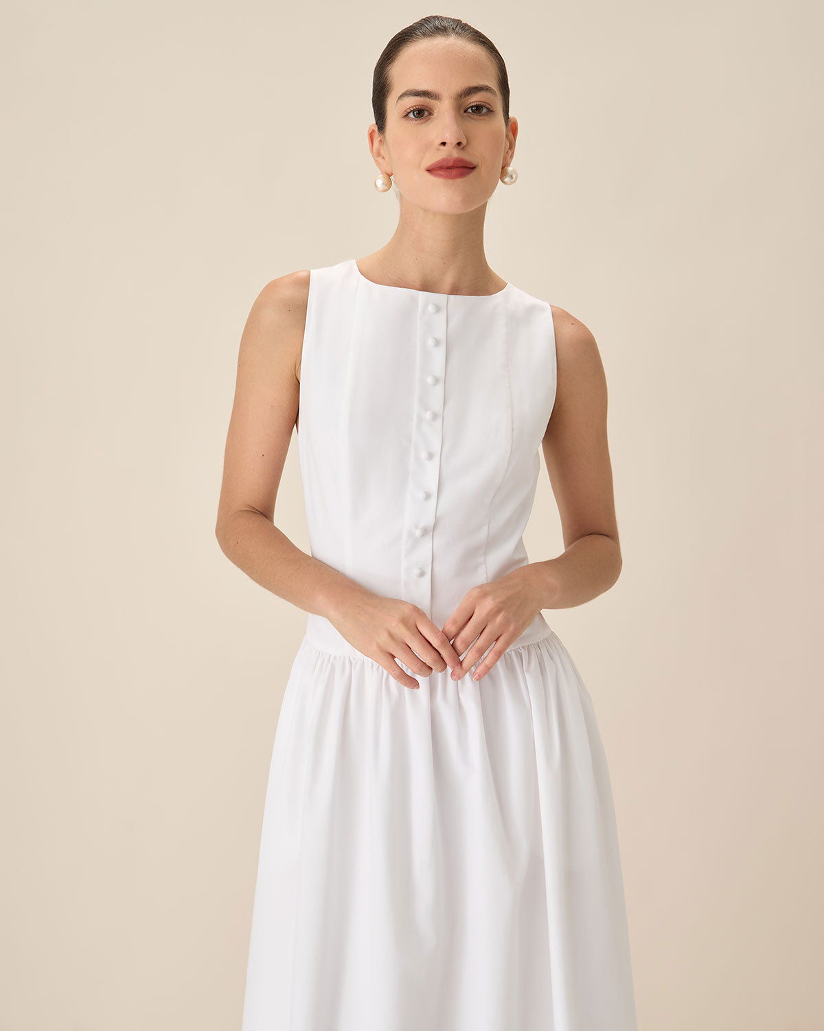 White Round Neck Pocket Maxi Dress Clearance Perfect