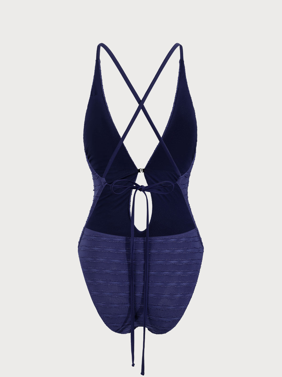 Blue Textured Tie Front One-Piece Swimsuit Pay With Paypal