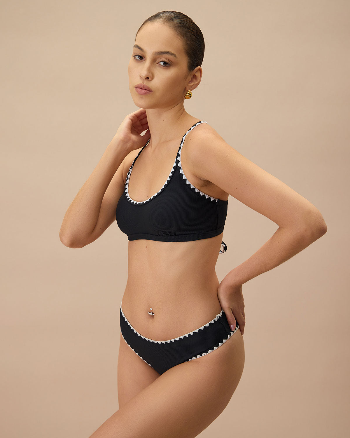 The Black Contrast Ribbed Bikini Top Free Shipping Fashionable