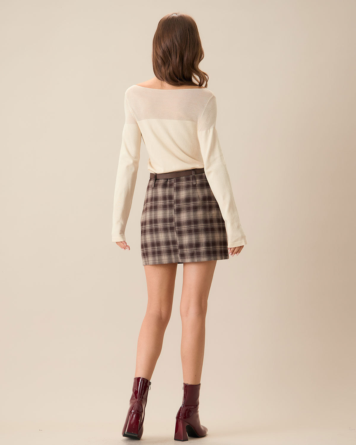 Brown Plaid Straight Mini Skirt 2025 Online