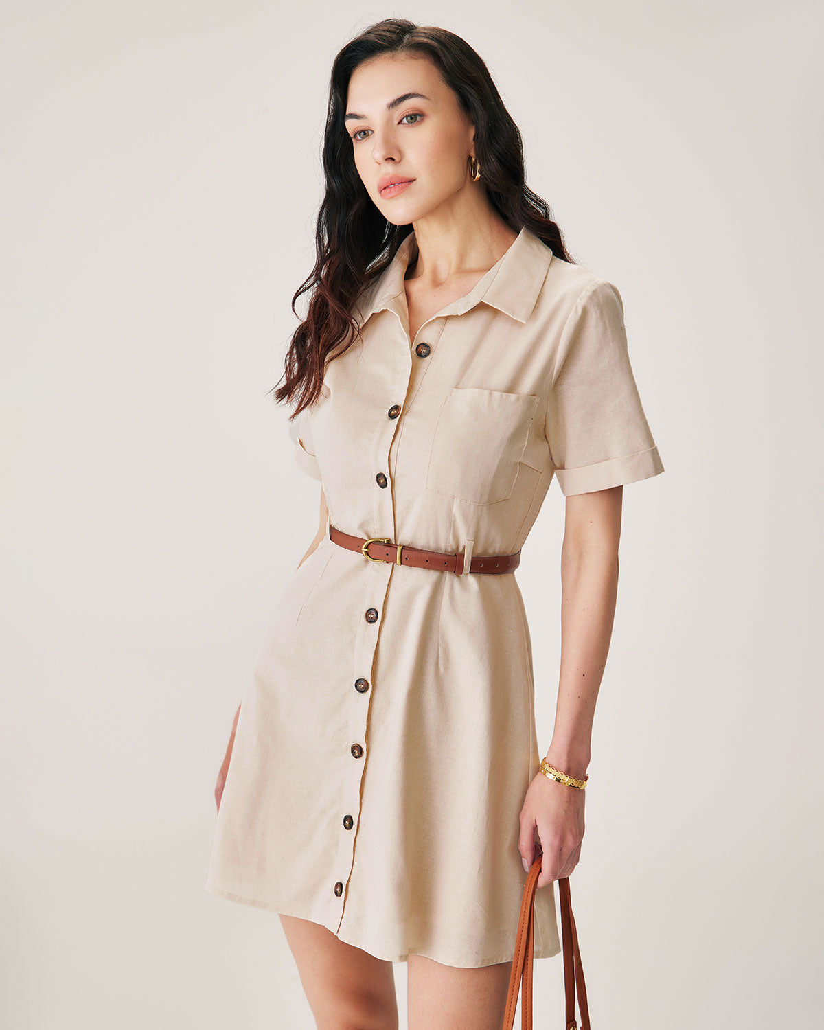 Apricot Collared Belted Mini Dress Buy Cheap Extremely