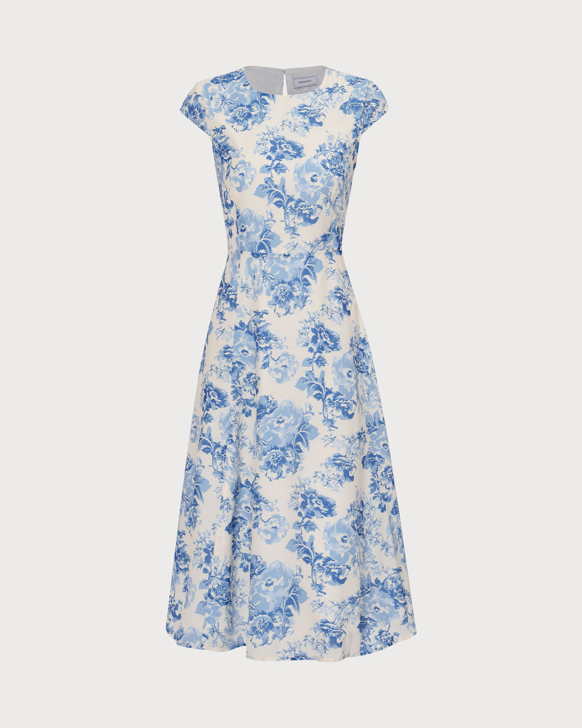 The Blue Round Neck Cap Sleeve Floral Midi Dress Amazon Cheap Online