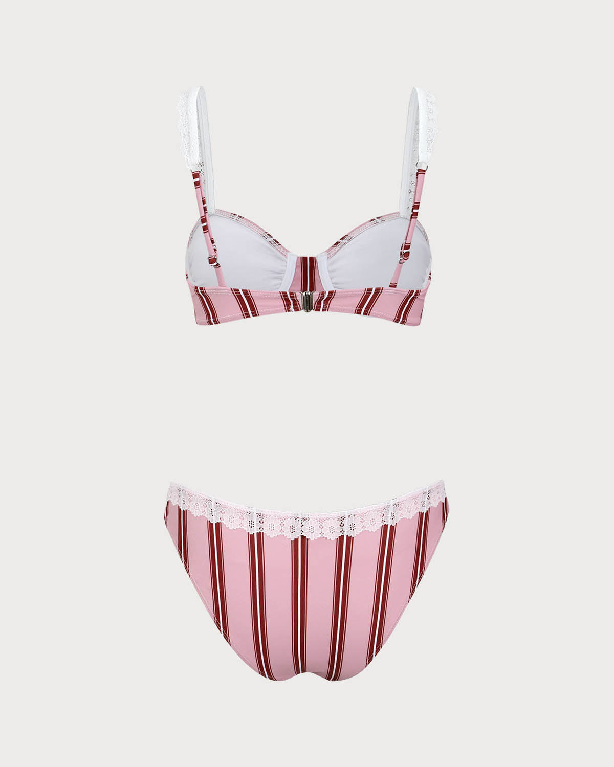 Pink Striped Underwired Lace Bikini Set Online Online Original