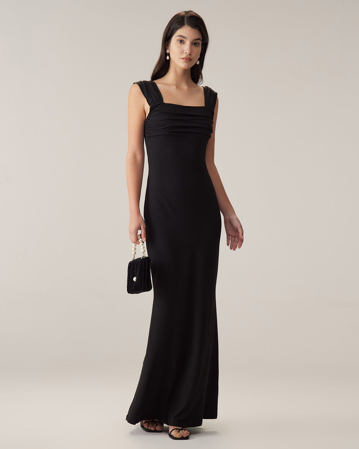 Black Ruched Trumpet Slip Maxi Dress Buy Cheap Excellent