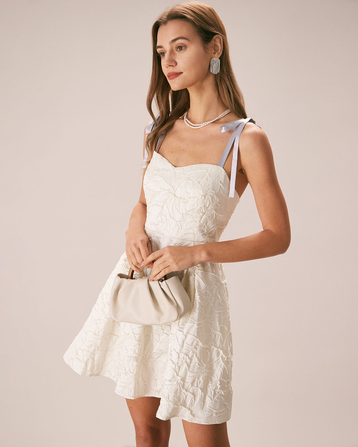 The Off White Jacquard Tie Strap Mini Dress Online Cheap Quality