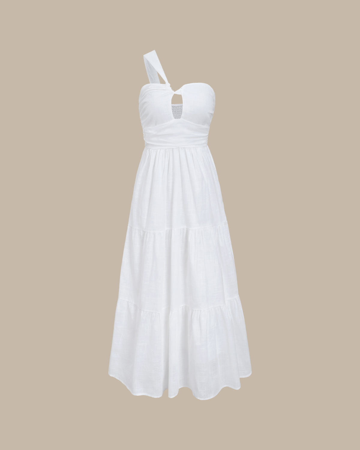 White Ruched One Shoulder Midi Dress On Hot Sale