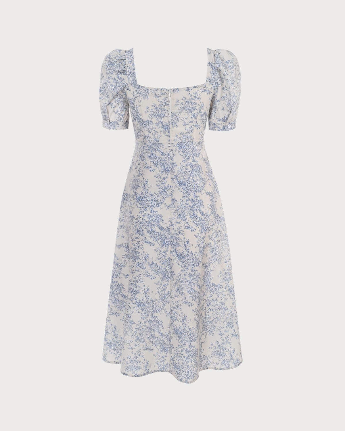 The Blue Sweetheart Neck Puff Sleeve Floral Midi Dress Low Cost Cheap Pice