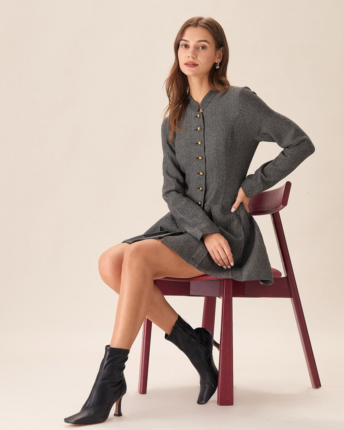 Grey Button Pleated Mini Dress Supply