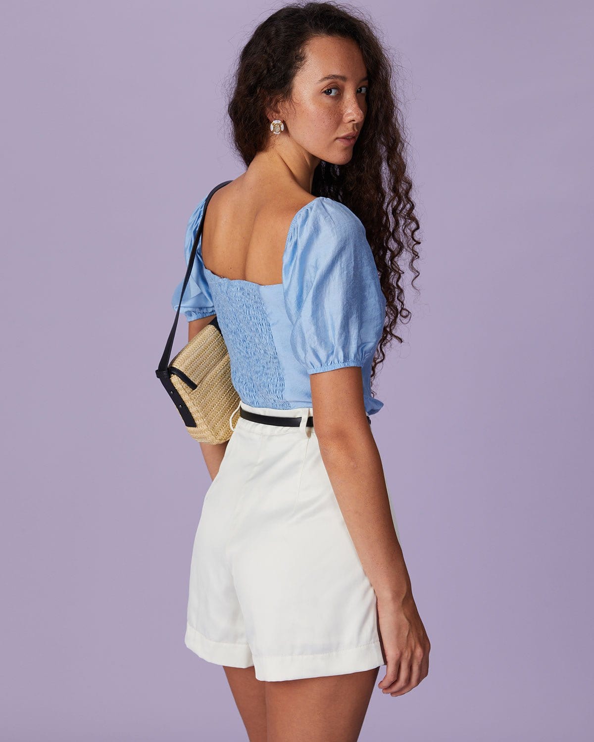 The Blue Sweetheart Neck Puff Sleeve Blouse Original Online